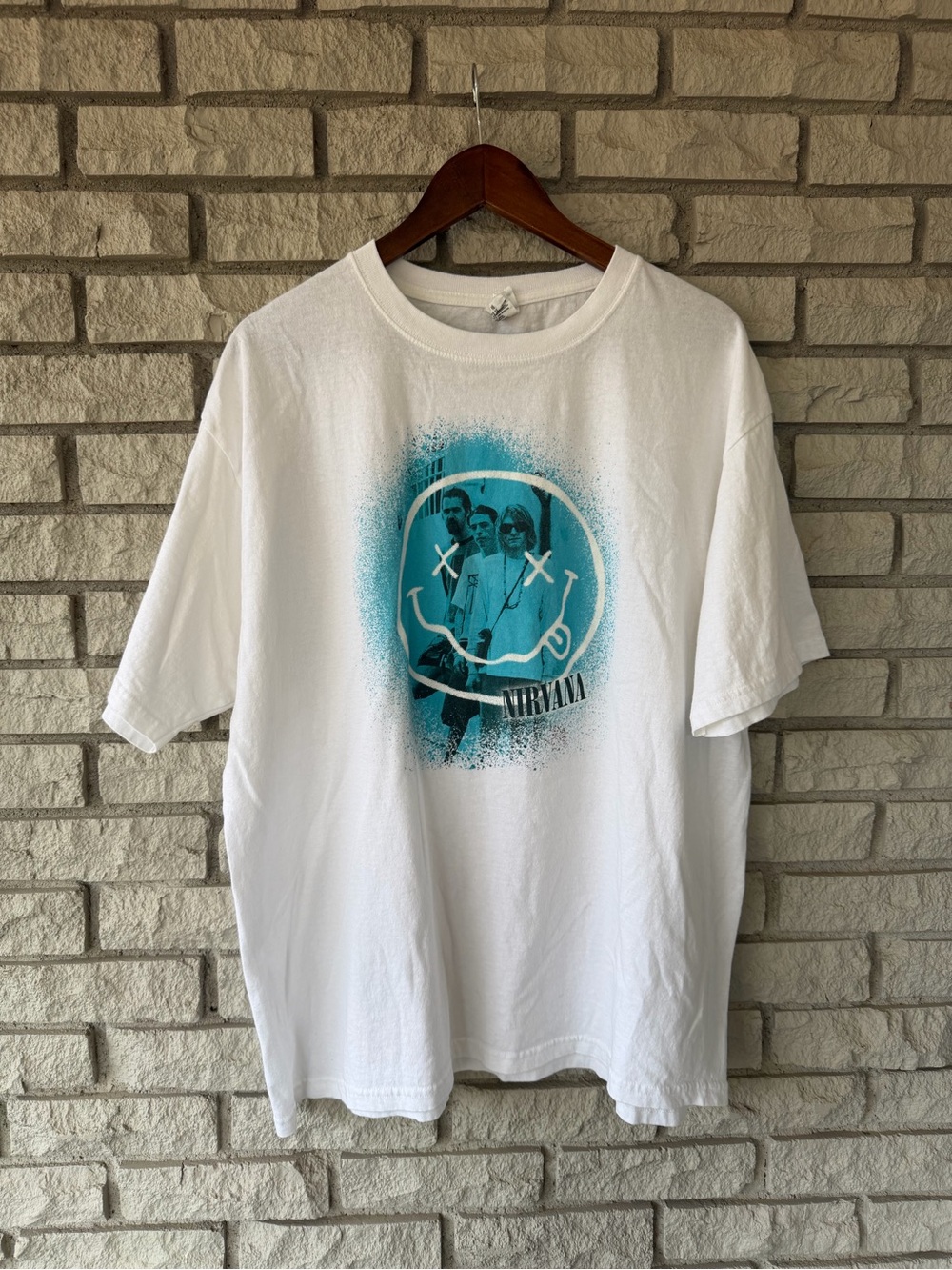 Vintage Nirvana Anvil White Blue Band Graphic T-Shirt Size 2X